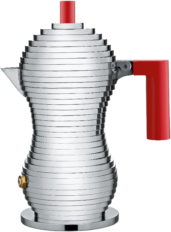Alessi MDL02/1 R "Pulcina" Stove Top Espresso 1 Cup Coffee Maker in Aluminum Casting Handle And Knob in Pa, Red