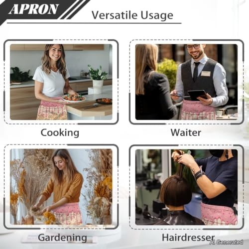 Server Apron with 3 Pockets 13 Inch Short Half Waist Aprons Waterproof Cooking Aprons for Women Men - Image 5