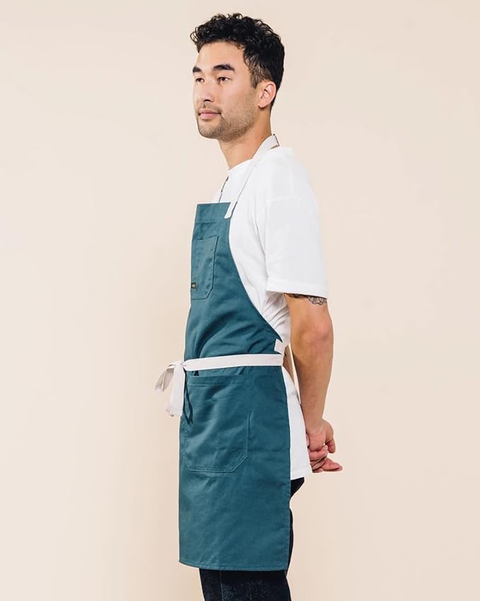 Caldo Daily Cotton Kitchen Apron for Cooking- Mens and Womens Professional Chef or Server Bib Apron - Adjustable Straps with Pockets and Towel Loop (Spruce) - Image 7