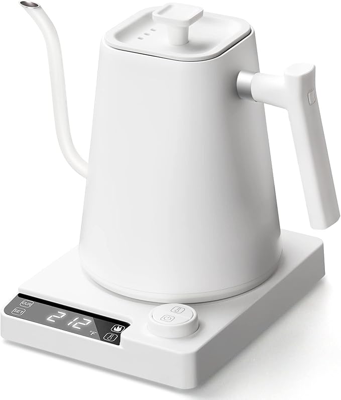 Electric Gooseneck Kettle, ±1℉ Temperature Control, for Pour Over Coffee and Tea, 304 Stainless Steel Inner, BPA-Free, Quick Heating Electric Kettles for Boiling Water, 1L WHITE