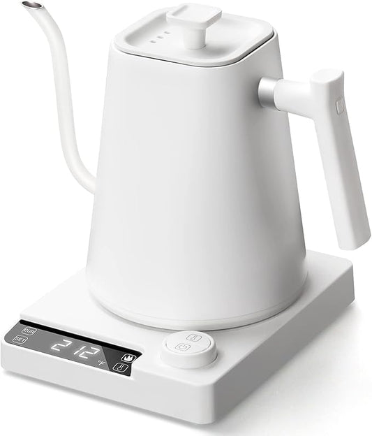 Electric Gooseneck Kettle, ±1℉ Temperature Control, for Pour Over Coffee and Tea, 304 Stainless Steel Inner, BPA-Free, Quick Heating Electric Kettles for Boiling Water, 1L WHITE