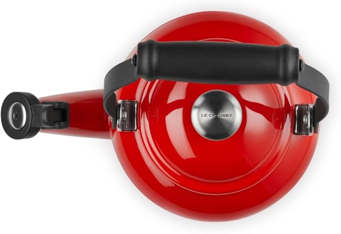 Le Creuset Enamel On Steel Demi Tea Kettle with Metal Finishes, 1.25 qt., Cerise