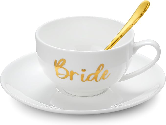 Rtteri Bride Teacup and Saucer Set 7oz Bridal Shower Teacup Porcelain Ceramic Tea Cups for Bridal Shower Tea Party Wedding Decor Victorian Elegant Coffee(Light Green,Floral)