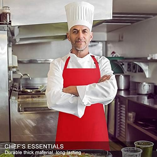 Jubatus 2 Pack Bib Aprons with 2 Pockets Cooking Chef Kitchen Apron for Women Men, Red - Image 4