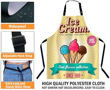 Vintage Ice Cream Apron Adjustable Neck Bib Apron for Men Women,Suitable for Kitchen Cooking Waitress Chef Apron - Image 3