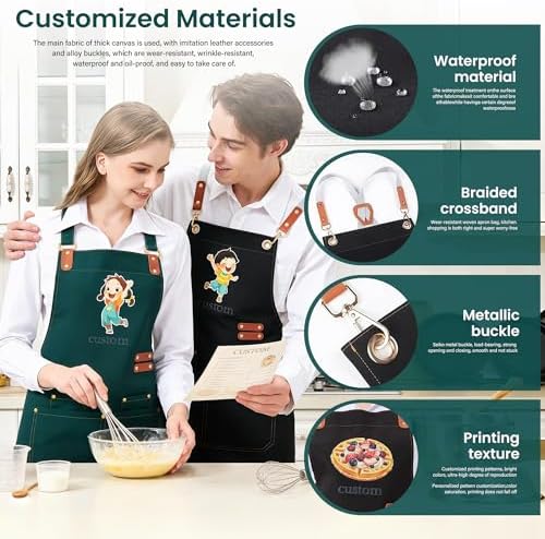 Personalized Waterproof Canvas Apron Custom Logo - Heavy Duty Cross Back 4 Pockets for Men Women Chef Barista - Image 5