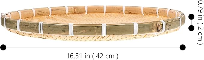 Bamboo Round Woven Tray 16.53X16.53X1.18In Handmade Basket Food Container for Drying Herbs Grains Vegetables Home Kitchen Serving
