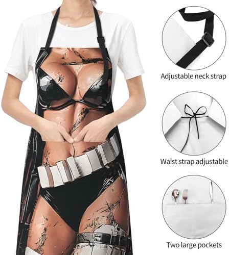 Apron Strong people waterproof work apron for kitchen cooking BBQ party perfect holiday gift with 2 Pockets - Image 6