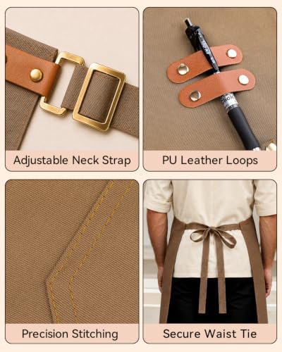 Teskyer Canvas Kitchen Apron with 4 Pockets | Cross Back or Adjustable Strap Design, 4 Utility Pockets, Water & Oil Resistant Fabric for Cooking Gardening & Crafts - Image 5