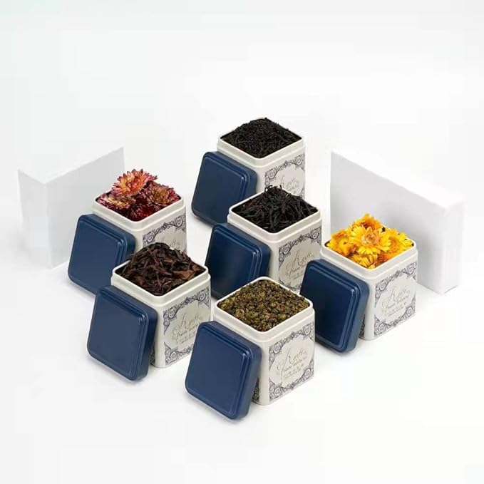 tea tins Canister with Airtight Single Lids for Loose Tea - Small Kitchen Canisters for Tea Coffee Sugar Storage, Loose Leaf Tea Tin Containers - Tea Canister - 6 pc (6PC, blue)