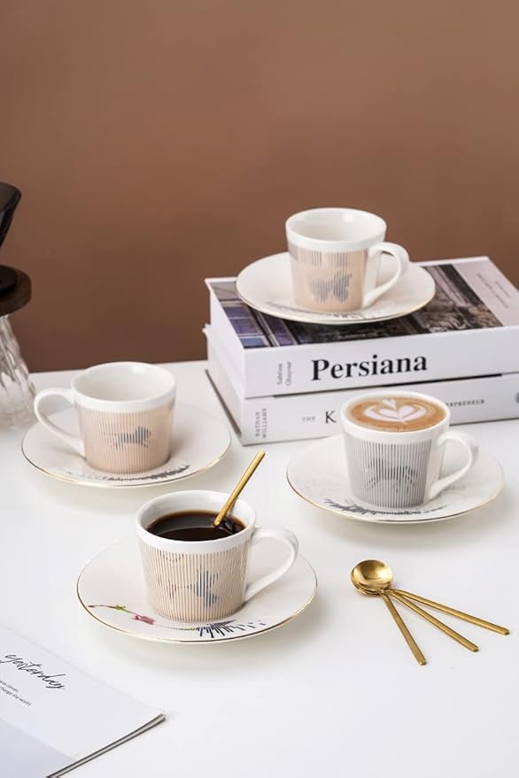 Mirror Cups and Saucers (Horse), Mirror Reflection coffee mug, Reflection Coffee Cup, Tea Cups and Saucers Sets for Women Wedding Party Afternoon Tea