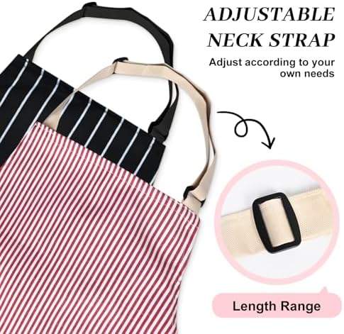 2Pack Adjustable Kitchen Apron for Women Men with 2 Pockets，Cotton-Polyester Blend Bib Aprons for Cooking,Baking - Image 5