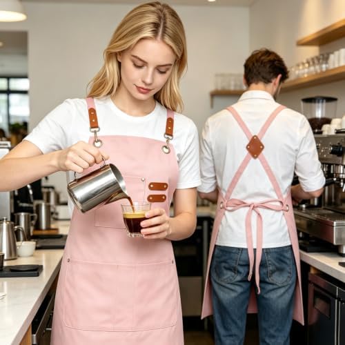 NLUS Chef Aprons for Men Women with 4 Pockets, Water Repellent Cotton Canvas Cross Back Apron - Image 6