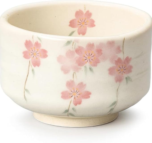 JapanBargain, Japanese Porcelain Matcha Bowl, Handcrafted Tea Ceremony Chawan, Zen-Style Green Tea Whisking Bowl, Made in Japan by Folk Artisans, Cream White/Sakura