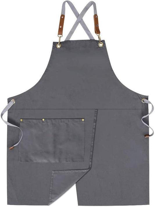 Crossback Apron with Pockets x2,Split Apron with Adjustable Straps,M-XXL | Pockets x2, Adjustable & Removable Straps, Canvas, Unique Split Apron for Ceramics, Home, Kitchen, Restaurant,M-XXL (Grey) by Mignongirl