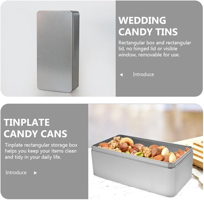 Rectangular Tinplate Tea Box with Lid 9.25 Inch Metal Storage Container for Loose Leaf Tea Bags Kitchen Organization and Wedding Candy Storage