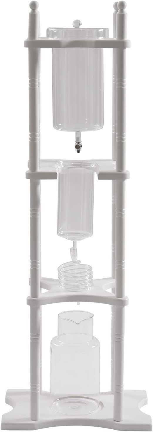 Cold Drip Coffee Maker, 2.5L Large Capacity Cold Brew Coffee Tower, Slow Drip Japanese Cold Brew Maker, with Wood Straight Frame, for Home, Coffee Shop (White)