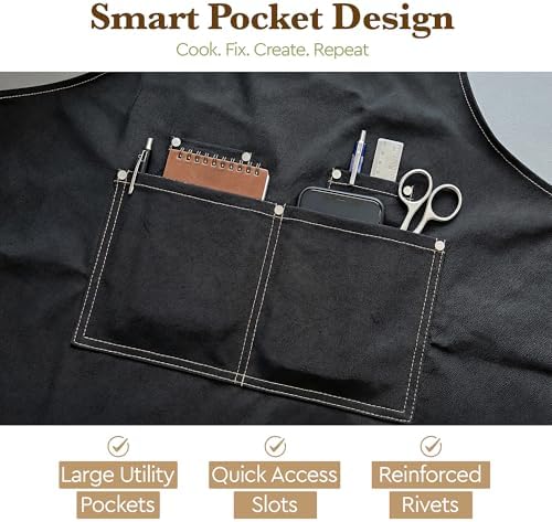 206 GSM Thickened Work Apron with 4 Pockets, Waterproof Resistant Kitchen Apron for Men,Women, Adjustable Apron for Cooking BBQ Barber Barista Server Tattoo Artist Gardening - Image 4