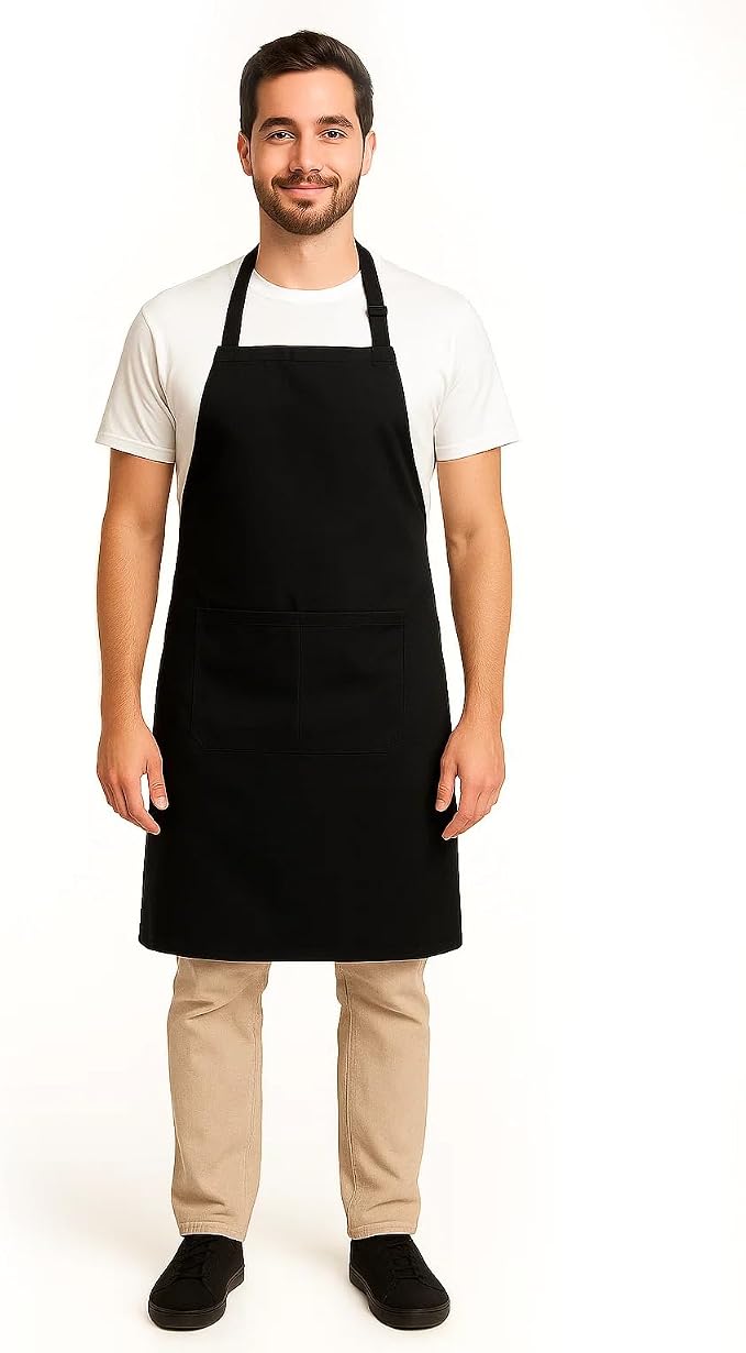 Ravill Black Apron with Pockets for Men and Women - 35" Long Multi Purpose Polyester Work Aprons for Cooking, Cleaning, Baking, Art - Water Resistant Kitchen Apron by Ravill