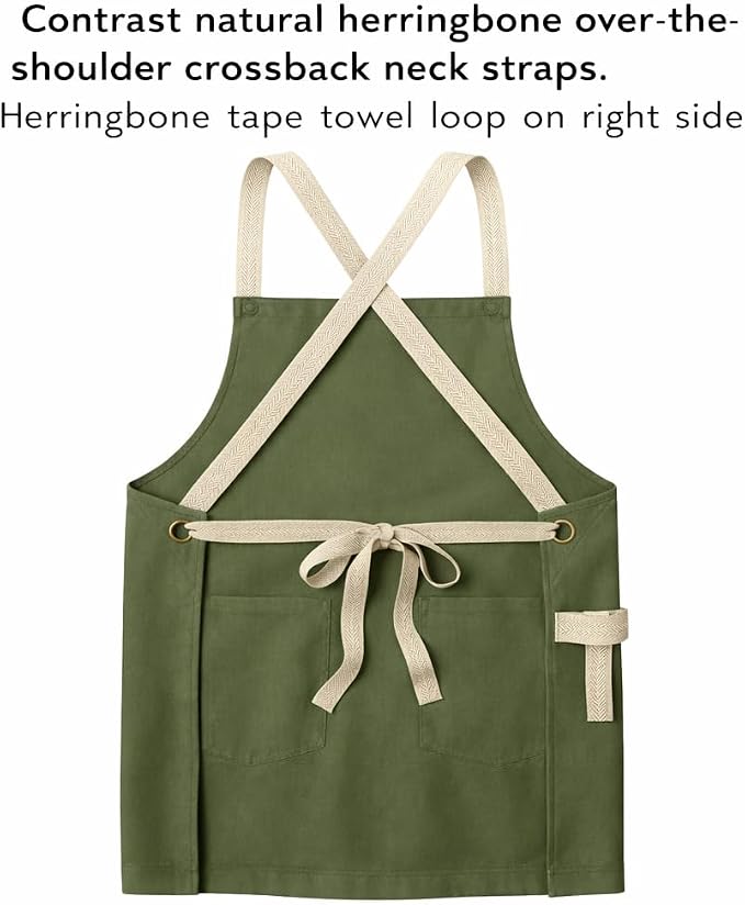 TEEAMORE Custom Apron with Pockets for Women Men Add Your Text Logo Chef Kitchen Cotton Adjustable Crossback Straps - Image 3