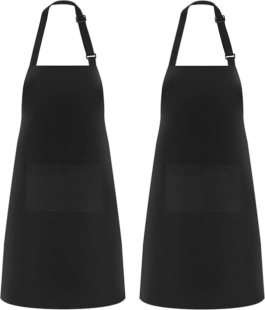 NLUS 2 Pack Kitchen Cooking Aprons, Adjustable Bib Soft Chef Apron with 2 Pockets for Men Women (Black,2)