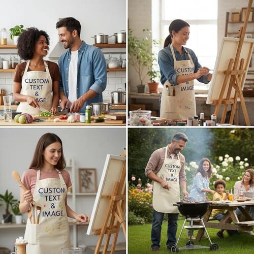 Custom Apron Women Men with Pockets Personalized Name Logo Cooking Aprons | Customizable Full Length Cotton Twill, Add Any Text Photo or Business Logo, Two Deep Pockets, 14 Colorways - Image 5