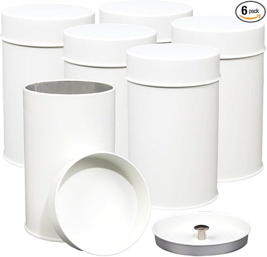 Tea Canister, 6 Pack Tea Tin Loose Leaf Tea Storage Tea Tins For Loose Tea, Tea Storage Loose Leaf Metal Tea Tin Canister For Loose Tea Storage Coffee Sugar Candy Herbs And Spices (White)