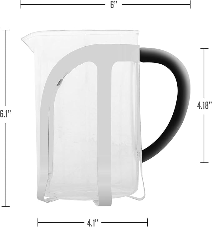 OVENTE French Press Coffee Maker, 27oz Heat Resistant Borosilicate Glass, BPA-Free Brewing Pot with 4-Level Filter System and Stainless Steel Plunger for Cold Brew Coffee, Tea and More, Clear FGC27T