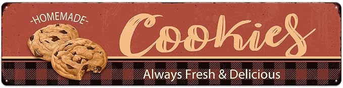 Cookies Homemade Always Fresh Delicious Christmas Metal Sign Vintage Print Art Poster Tin Hanging Plaque for Home Kitchen Patio Yard Cafe Coffee Bar Wall Decor Novelty Gift 16" x 4" by SCAZOMV
