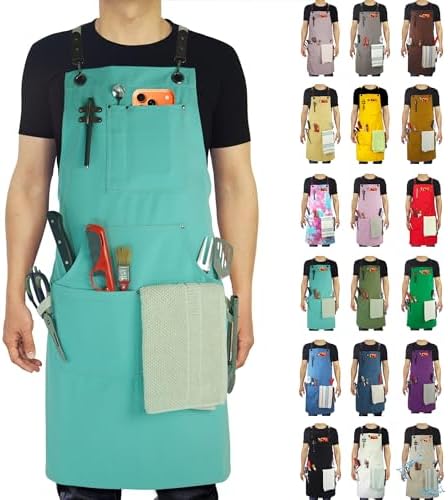 Kitchen Apron, Work Apron, Canvas Apron, Ice Blue | Multiple Pockets, Gardening, Painting, BBQ, Artist, Carpenter, Sizes M to XXL by Stenffy