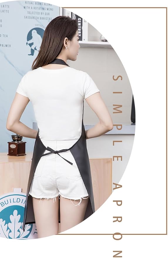 Waterproof Apron Large Pocket PU Material Waterproof Oil-proof Dust-proof Apron Black and Red - Image 6