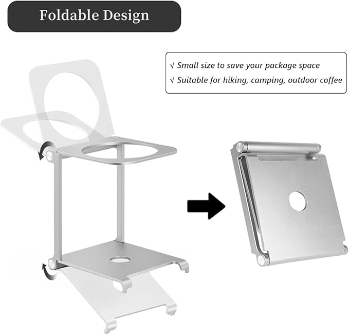 CAFEMASY Coffee Dripper Stand Station Pour-Over - Foldable Aluminum Coffee Dripper Holder Rack for Home Travel Camping Hiking Pour Over Coffee Portable Espresso Coffee Maker