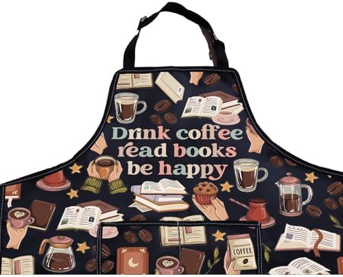 PXTIDY Drink Coffee Read Books Apron with Pockets Book Lover Coffee Lover Gift Librarian Apron Bookworm Bookish Barista Gift - Image 6
