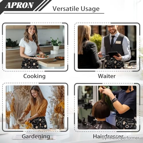 Server Apron with 3 Pockets 13 Inch Short Half Waist Aprons Waterproof Cooking Aprons for Women Men - Image 5