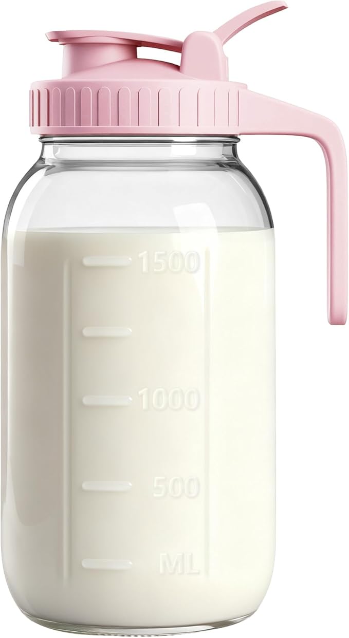 64oz Glass Breast Milk Pitcher with Lid – Leak-Proof & Airtight Formula Breastmilk Pitcher, 1/2 Gallon Storage Container for Breastmilk, Formula, and Milk
