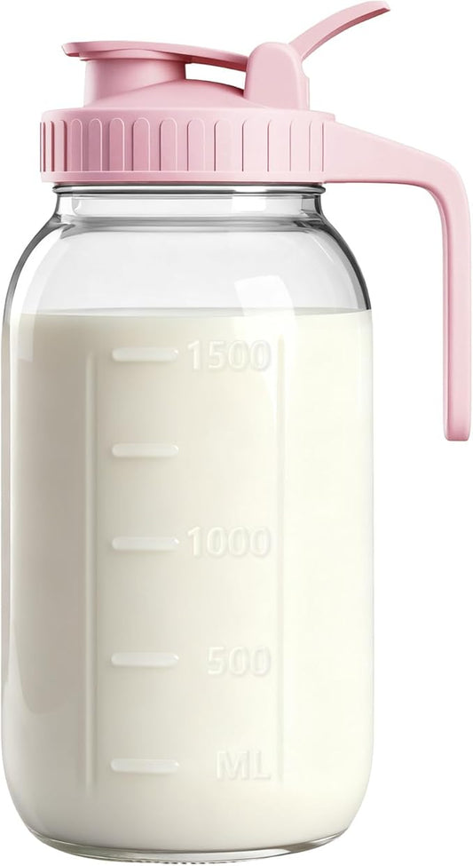 64oz Glass Breast Milk Pitcher with Lid – Leak-Proof & Airtight Formula Breastmilk Pitcher, 1/2 Gallon Storage Container for Breastmilk, Formula, and Milk