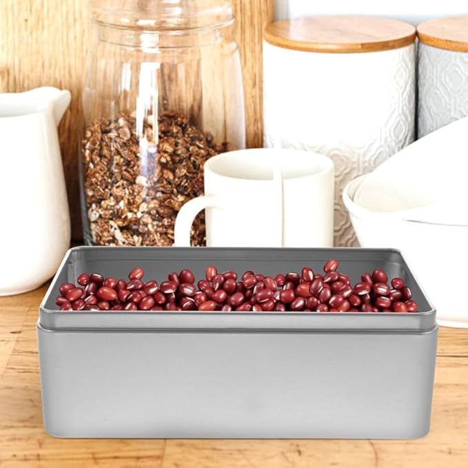 Rectangular Tinplate Tea Box with Lid 9.25 Inch Metal Storage Container for Loose Leaf Tea Bags Kitchen Organization and Wedding Candy Storage