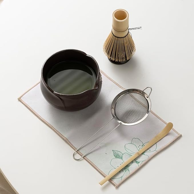 Japanese Matcha Tea Set with Hand-Painted Cherry Blossoms, Ceramic Matcha Bowl, Bamboo Whisk & Scoop – Traditional Tea Ceremony Kit, Gift Box Included