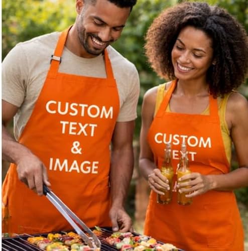 Custom Apron Women Men with Pockets Personalized Name Logo Cooking Aprons | Customizable Full Length Cotton Twill, Add Any Text Photo or Business Logo, Two Deep Pockets, 14 Colorways - Image 3