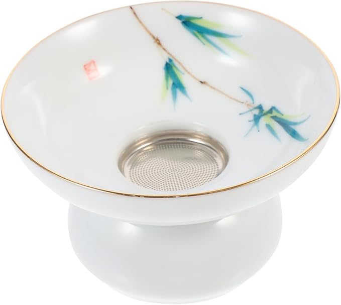 DOITOOL Porcelain Tea Strainer with Base Integrated Ceramic Tea Filter White Simply Style Two