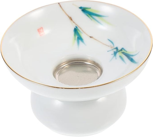 DOITOOL Porcelain Tea Strainer with Base Integrated Ceramic Tea Filter White Simply Style Two