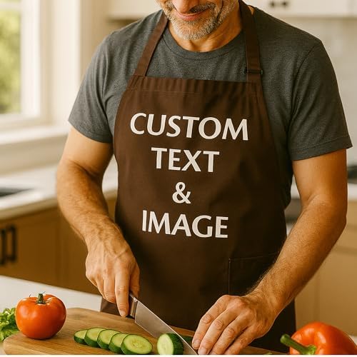 Custom Apron Women Men with Pockets Personalized Name Logo Cooking Aprons | Customizable Full Length Cotton Twill, Add Any Text Photo or Business Logo, Two Deep Pockets, 14 Colorways - Image 4