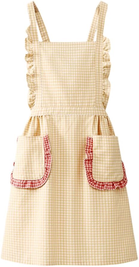 Small Cooking Apron with Pocket, Pinafore Apron Dress for Women, Kitchen Apron Gift for Women, Weight within 140lb by RchleaKry