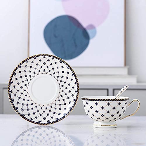 Porlien Royal Blue Star-night Porcelain 7-ounce Teacup and Saucer Set (6)