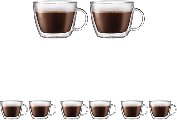 Bodum 15oz Double Wall Latte Mug, High-Heat Borosilicate Glass, Set of 2, Clear (Pack of 4)