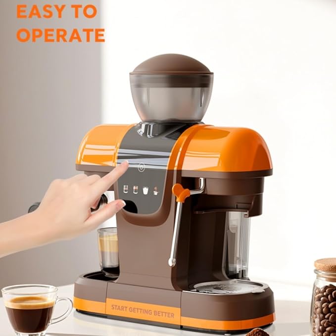 20 Bar Espresso Machine with Grinder & Steam Wand - Semi Automatic Coffee Maker, NTC Intelligent Temp Control, 58mm Stainless Steel Portafilter, One-Touch Panel for Home Barista (Removable Water Tank)