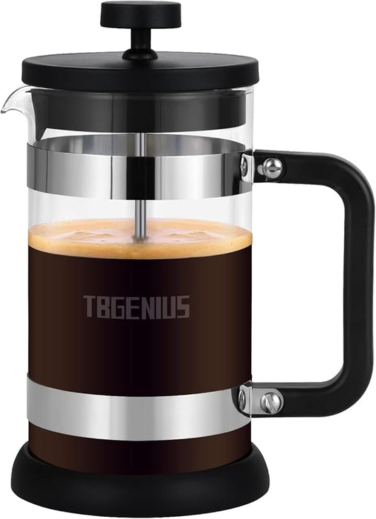 French Press Coffee Maker 21 oz, Cold Brew Heat Resistant Thickened Borosilicate Coffee Pot, Coffee Presses 600 ml, Tea and Frothed Milk Press (Black，21Ounce)