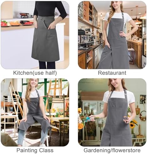 Molaxhome Split Pottery Apron with 3 Pockets Unisex with Adjustable Strap | Cotton Blend,Kitchen Apron,for Ceramics,Gardening,Kitchen Cooking - Image 5