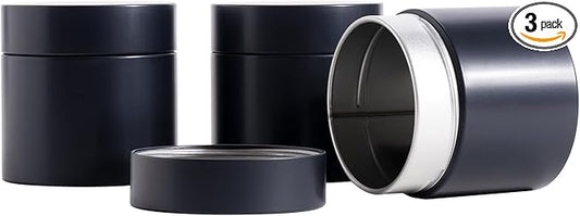 3 Packs Tea Tin Canister for Loose Tea Metal Tea Canister 9 oz 15 oz Round Tin Can for Coffee Beans Tea Container for Kitchen Storage Sugar Matcha Spice Powder (Black, S_2.95x2.95)