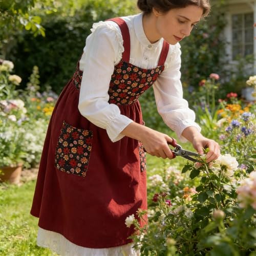 Uaussi Cotton Linen Apron Cross Back Work Apron for Women with Pockets Pinafore Dress X Cross Halter Apron for Chef Gardening - Image 6